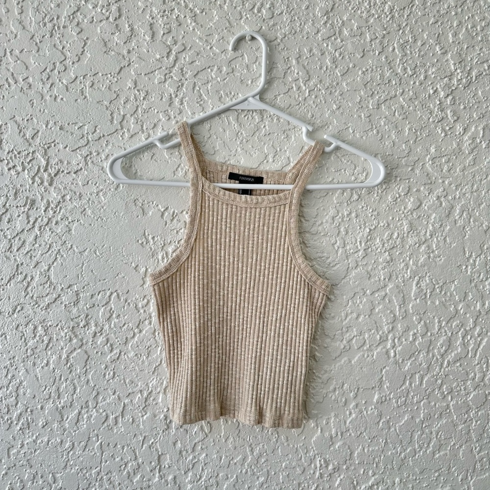 tan ribbed high neck tank